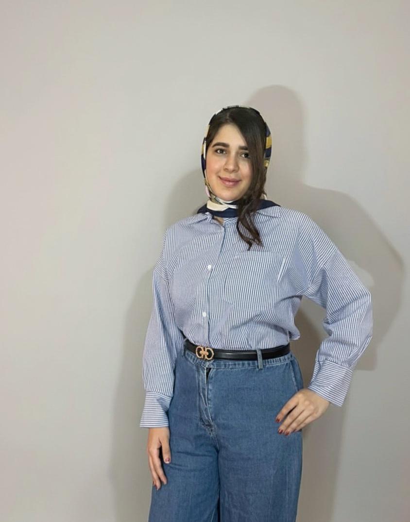 شومیز مانتویی راه راه آسمان